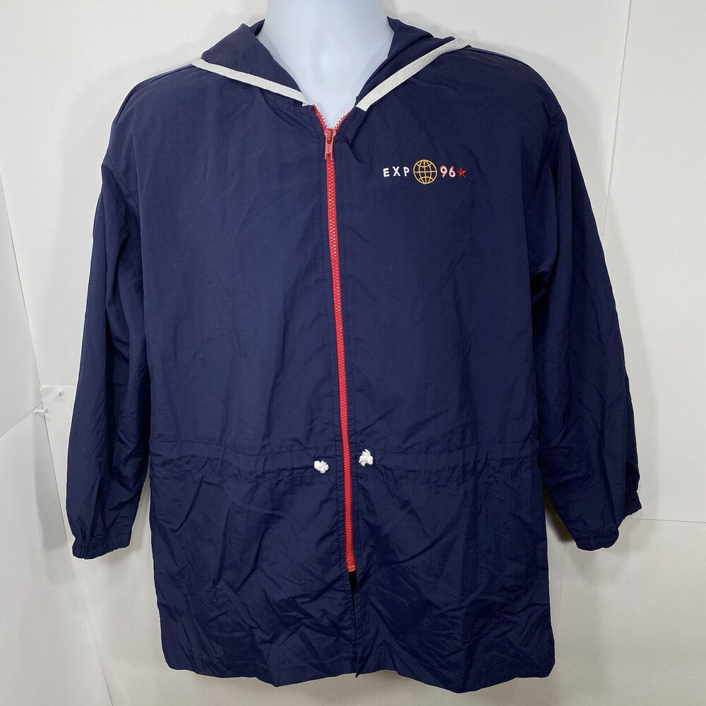 Vintage Express Athletique Mens 1996 Medium Windbreaker Navy Full Zip Jacket